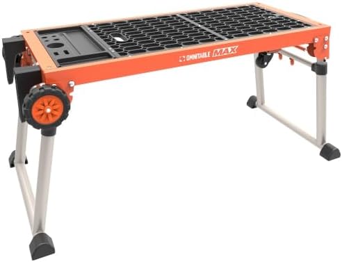 Disston OmniTable Max Heavy Duty Portable Workbench Worktable Scaffold Creeper Dolly with Easy-to-use Adjustable Legs. Table Holds up to 440Lbs