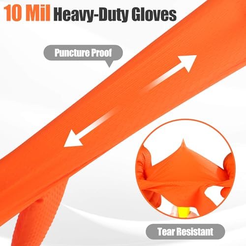 TREEGO 10 Mil Heavy Duty Orange Nitrile Mechanic Gloves, 50 Count XL