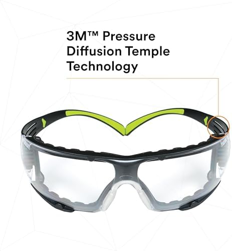 3M Safety Glasses, SecureFit 400, Clear Lens, Green/Black Frame,Foam Gasket