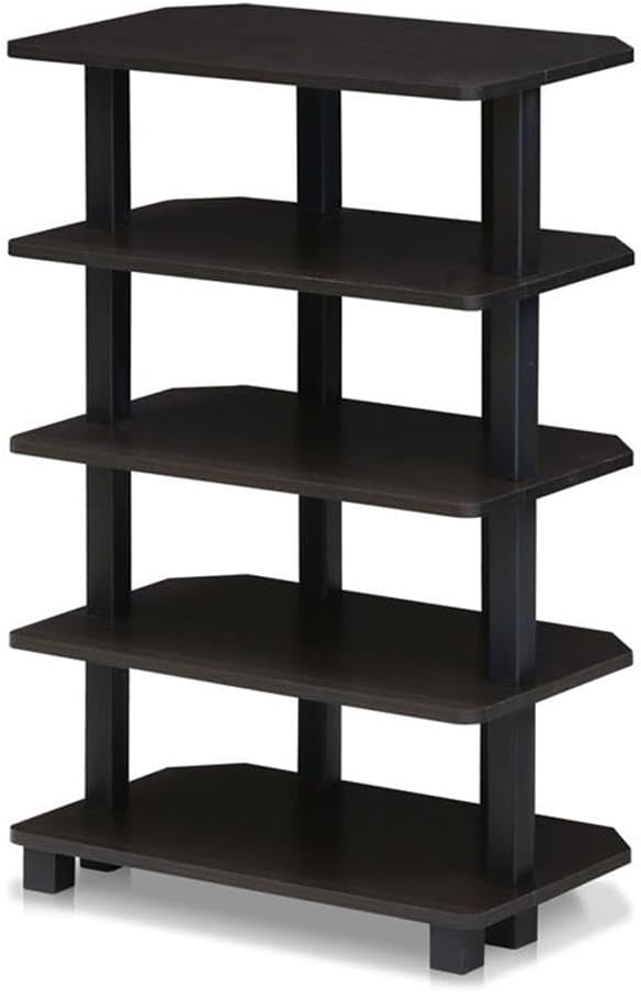 Furinno Turn-N-Tube Storage Shelves, 5-Tier Book Shelf, Corner Shelf, Toolless Open Shelves, for Organization and Storage, Living Room, Garage, Home Office, Espresso