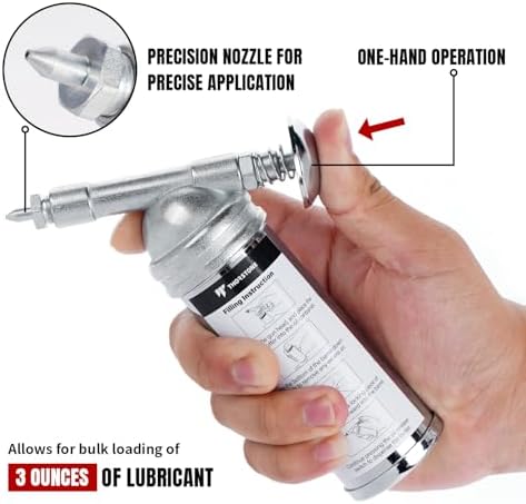 Thorstone 3oz Mini Grease Gun, Push-Type One Hand Design with Needle Nozzle