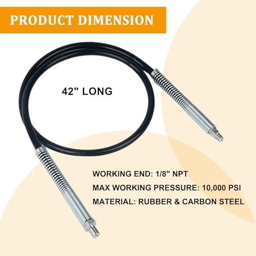 DCGG5703-42 Grease Gun Hose Kit for 20v Max Cordless Grease Gun, 1/8" NPT 42" Flexible Grease Hose Extension-W/Coupler