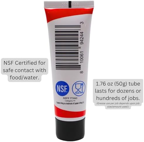 Captain O-Ring - NSF Food Grade Silicone Lubricant Grease for O-Rings, Seals, Gaskets, Pumps, Pool Spa, Plumbing, Faucets, Valves, More (1.76oz, 50g)