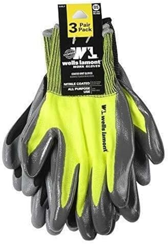 Wells Lamont Men's Smooth Nitrile Coated Grip Work Gloves, 3-Pack, Large