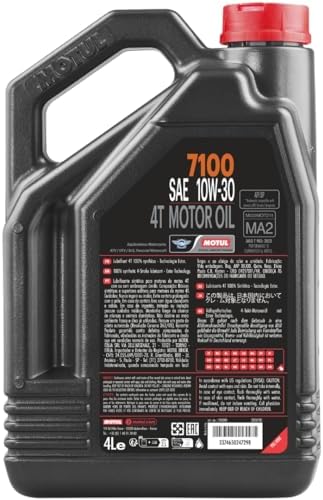 Motul 7100 4T 10W-30 Full Synthetic Motorcycle Oil - Ester Core Technology - API SP JASO MA2 Wet Clutch and DCT Safe - Engine Protection for Honda, Hero, TVS - 4 L