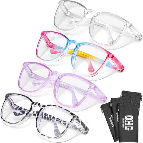 OXG 4 Pack Safety Glasses Anti Fog Goggles, Blue Light Blocking Stylish Safety Glasses for Women Nurses Protective Eyewear