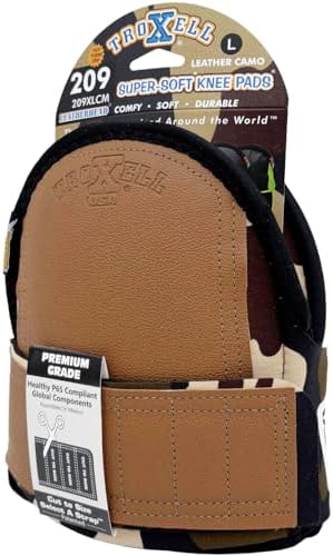 TROXELL USA Super-Soft Large Leatherhead Camouflage Knee Pads - Comfortable, Adjustable, Washable Kneepads