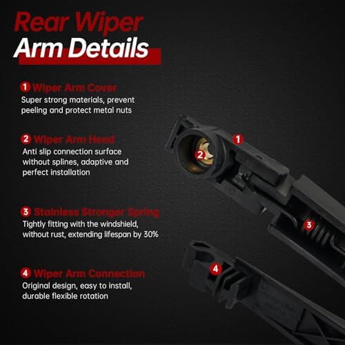 OTUAYAUTO Rear Windshield Wiper Arm Blade Set - Replacement for Jeep Cherokee KL 2014-2023, Chrysler Pacifica 2017-2024 - Factory Style Back Wiper Cover Accessories Assembly for Rear Window