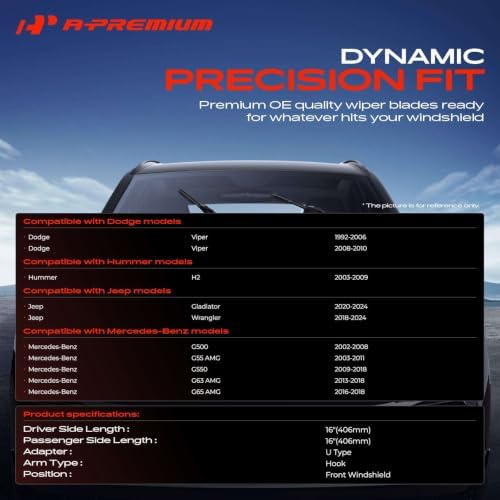 A-Premium 16" + 16" Windshield Wiper Blades with Wear Indicator & Towel
