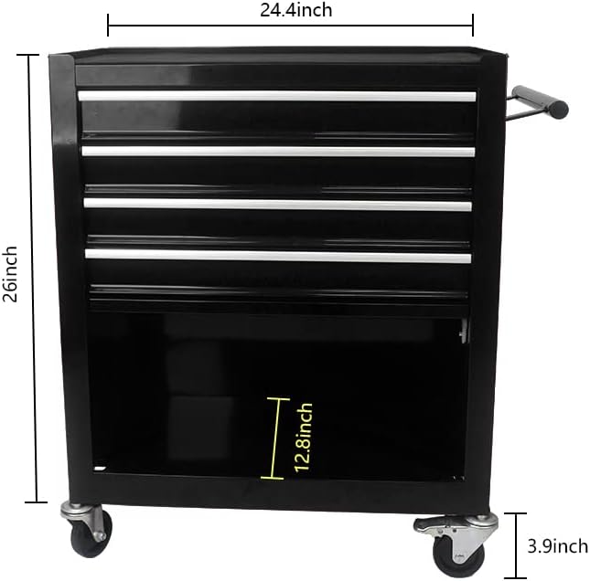 4 Drawer Tool Cart on Wheels, Rolling Tool Cart, Heavy Duty Utility Industrial Service Cart Storage Organizer with Locking System，Drawers Rolling Tool Box Organizer Tool Case for Garage, Repair Shop