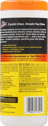 Armor All Car Glass Wipes, Auto Glass Cleaner for Film and Grime, 30 Count (Pack of 2)