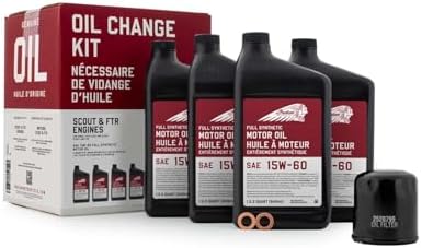 Indian Motorcycle Oil Change Kit for All 60 & 69 Cu In Liquid-Cooled Scout Engines, 4 Quarts 15W-60 Full Synthetic Oil, 1 Oil Filter, 2 Washers, Clutch Performance, Engine Protection - 2880191
