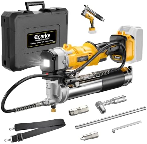 Ecarke Cordless Grease Gun Compatible with DeWalt 20V Battery, 12000PSI Max Electric Grease Gun, Dual Pistol & in-Line Grip, Works with Bulk & Cartridge Grease, with 39" Hose & 4 Couplers (Tool Only)