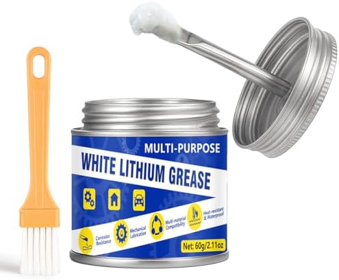 White Lithium Grease 60ml, Multi-Purpose Garage Door Lubricant with Brush, Bike Grease for Hinges, Bearings, Gears,Track Rail, Ideal for Household, Marine, Automotive, Industrial