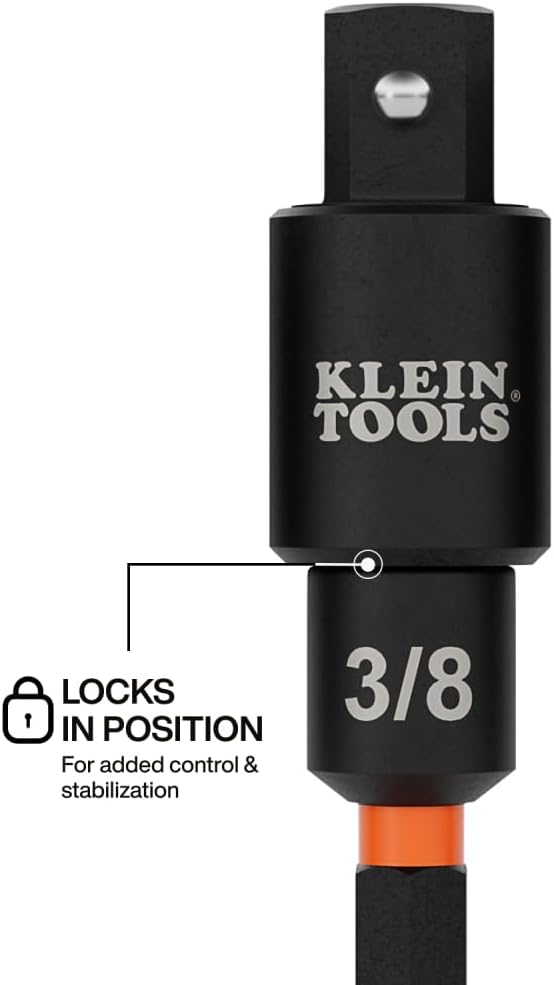 Klein Tools 65813SW 3-Piece Impact Swivel Socket Adapter Set, 1/4", 3/8", 1/2" Square Drive, Impact Driver to Socket Extensions, 20-Degree Swivel, Impact-Rated, Ball Detent