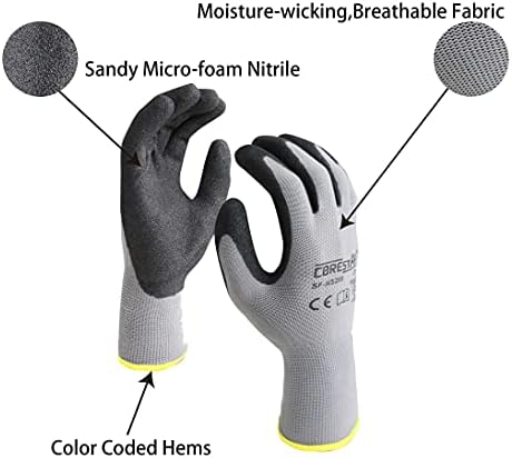Corestar Safety Work Gloves Sandy MicroFoam Nitrile Palm Coated Seamless Nylon Micro-Foam Gloves