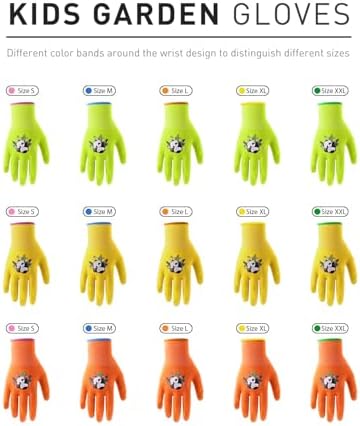 HANDLANDY 3 Pairs Kids Gardening Gloves, Grippy Kids Work Gloves, M