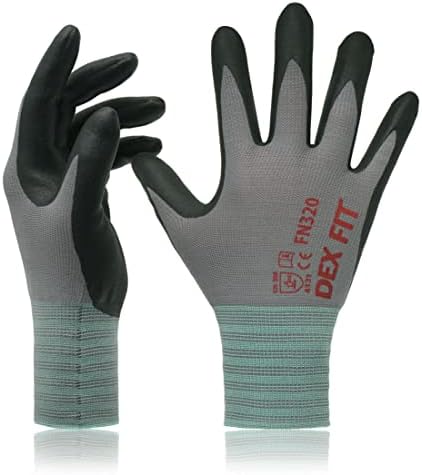 DEX FIT Premium Nylon Nitrile Work Gloves FN320, 3 Pairs, 3D-Comfort Stretchy Fit, Firm Grip, Thin & Lightweight, Durable, Breathable & Cool, Machine Washable; Grey 10 (XL)