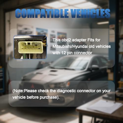 OBD1 to OBD2 Adapter for Mitsubi shi 12 Pin Diagnostic Cable Connector