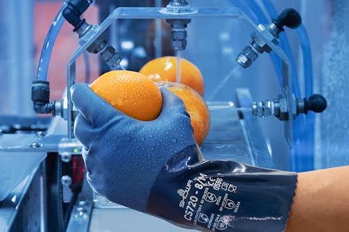 SHOWA CS720 Double Coated Nitrile Chemical Resistant Safety Gloves with Poly Liner, Food Safe, for Vending Machines, 12" Length, Medium (12 Pair)