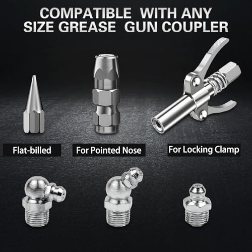 AKEOIL 60Pcs SAE & NPT Grease Fittings Kit, 1/4"-28 and 1/8"-27 Grease Zerk Fittings Assortment, Straight 45° 90° Grease Nipples with Storage Case for Automotive, Tractors and Machinery