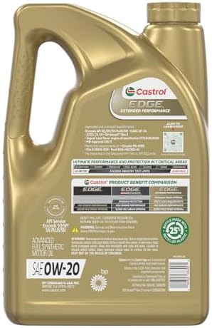 Castrol EDGE Extended Performance 0W-20 Advanced Full Syn Motor Oil 5 Qt (Pack of 2)