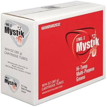 Mystik JT-6 High Temp Grease Tubes for Grease Gun, Multi Purpose Red Lithium Complex, NLGI 2, Wheel Bearing Grease, 14 oz, 10 Pack