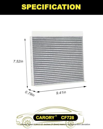 CARORY Cabin Air Filter w/Activated Carbon for Hyundai Elantra 07-16 (Except Touring), Kia Forte 14-18, Hyundai Accent 08-11, Elantra GT 13-17, Kia Forte5 14-18, Forte Koup 14-17, Rondo 14-17, CF728