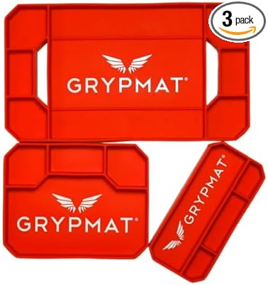 Grypmat Plus Grip Mat for Mechanics - Non-Slip Flexible Silicone Tool Tray - Tool Organizer for Tool Box - Magnetic-Free, Easy-to-Clean Tool Mat - TRIO Small, Medium & Large, Orange