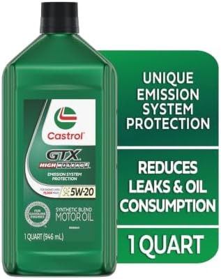 Castrol GTX High Mileage 5W-20 Synthetic Blend Motor Oil, 1 Qt, Pack of 6