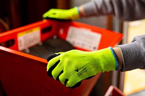 G & F Products 1516 Premium High Visibility Green Work & Gardening Gloves for Men and Women, MicroFoam Textured Coated Palm & Fingers, Large, 6 Pairs