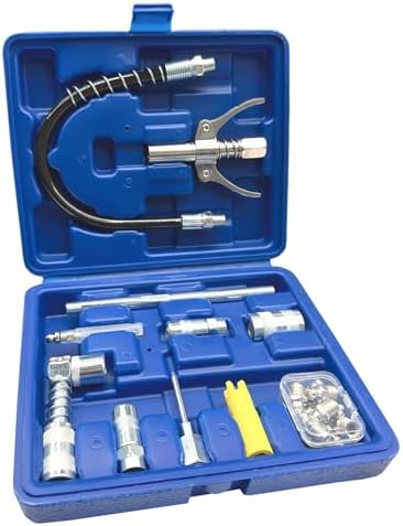 17 Piece Grease Gun Accessory Kit, Quick Connect Grease Coupler Set with 90° Adapter, 12 Inch Spring Flex Hose, Grease Zerk Fittings & Cleaning Tool, Universal for 1/8" NPT Grease Guns