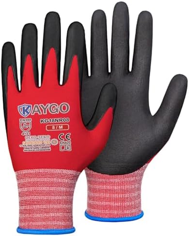 KAYGO Safety Work Gloves, MicroFoam Nitrile Coated, Men Women,KG18N