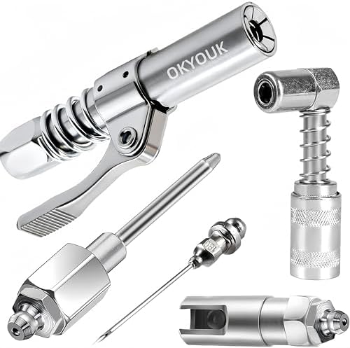 World's Smallest Grease Coupler Only 0.53" with Cleaning Tool,High Pressure Quick Release Grease Tips,Fit 1/8" NPT Manual/Electric Grease Gun for Greasing Locks onto Zerk Fittings (Grease Tip 5P)