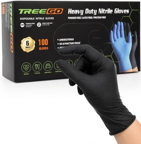 TREEGO Black Nitrile Disposable Gloves, Small, 6 Mil, 100 Count