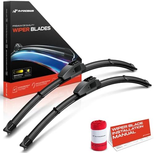 A-Premium 24" + 24" Windshield Wiper Blades with Wear Indicator & Towel