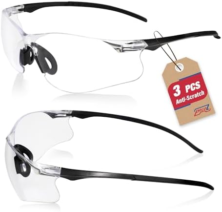 Safety Glasses 3 Pack Clear: ANSI Z87.1 Certified Anti-Scratch Polycarbonate Lens UV Protection for Construction & Cycling, Woodworking & Lab Lightweight Sofety Nose Pad Unisex