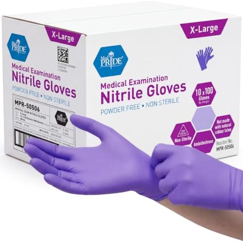 MED PRIDE Nitrile Exam Gloves, Powder-Free, Disposable, X-Large, 1000-Ct