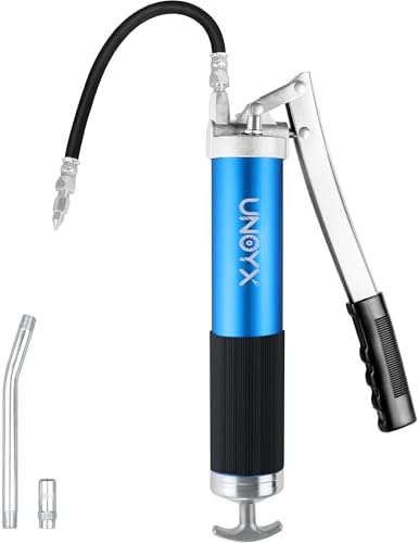 8000 PSI Grease Gun, Heavy Duty Lever Action Greese Gun 14oz, Aluminum Grease Gun Kit with Hose & Standard Coupler & Needle Nose Adapter
