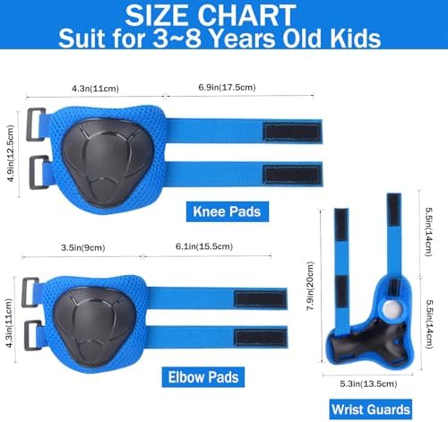 Kids/Youth Knee Pads Elbow Pads for 3-14Years Boys Girls 6 in 1 Kids Protective Gear Set Adjustable for Skating Cycling Bike Rollerblading Scooter Roller Skates