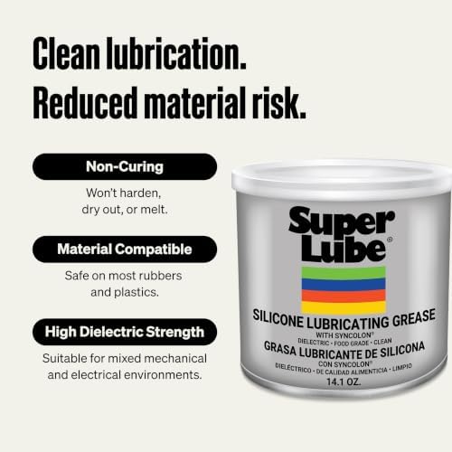 Super Lube Silicone Lubricating Grease w/Syncolon - Waterproof, All Purpose Food-Grade Grease - Rust Protection - Automotive & Industrial Maintenance - Translucent White - Canister - 14.1 oz (92016)