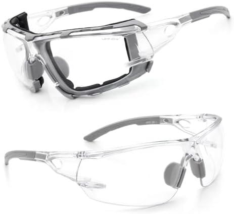 UKNOW Safety Glasses - Anti Fog Wraparound Lenses - Removable Foam Gasket - ANSI Z87.1 Protective Eyewear - Impact Resistant