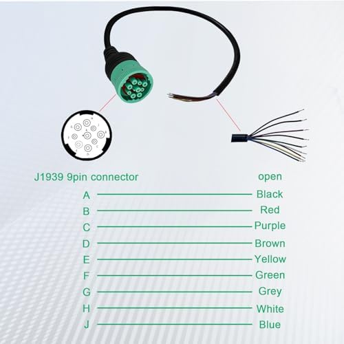 Type 2 Green J1939 9 Pin to Open Cable Adapter,J1939 DIY Connector
