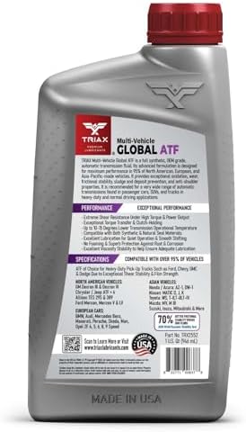 TRIAX Multi-Vehicle Global ATF Full Synthetic | Compatible with Honda DW-1, Dexron III & VI, Mercon V, Nissan Matic, ATF +4, TES 295 & More | OEM Grade Automatic Transmission Fluid (6 Quart Pack)