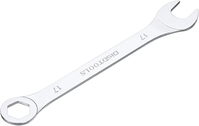 HARFINGTON Thin Combination Wrench Metric 17mm 6-Point Ended Box 15 Degree Offset Open End CR-V Chrome Plated Steel, Silver