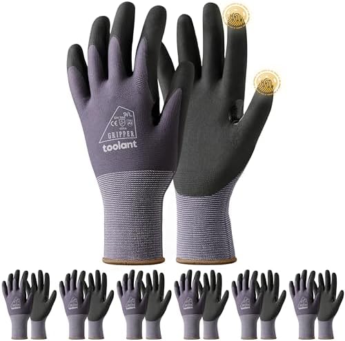 toolant Microfoam Nitrile Work Gloves with Grip, 6 Pairs, Gray, Large