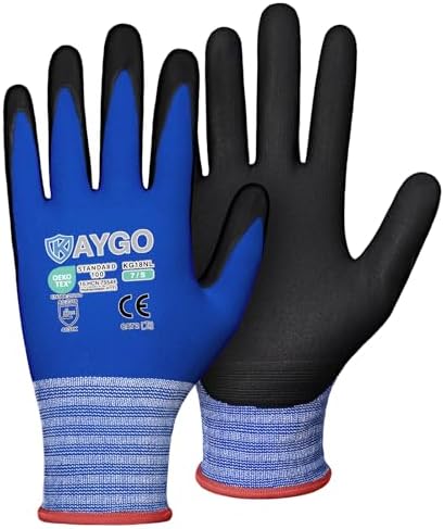KAYGO Safety Work Gloves, MicroFoam Nitrile Coated, Men Women,KG18N
