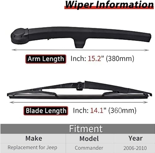OTUAYAUTO Replacement for 2006-2010 Jeep Commander Rear Windshield Back Wiper Arm Blade Cover Cap