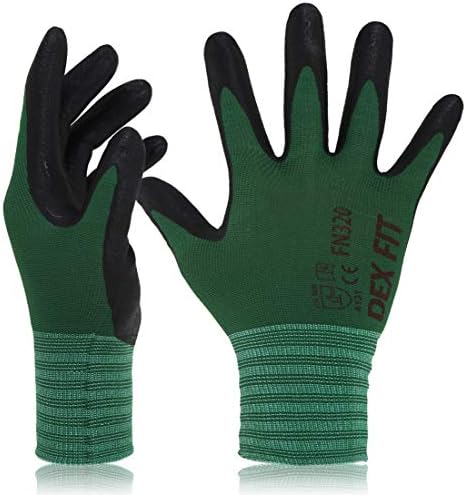 DEX FIT Premium Nylon Nitrile Work Gloves FN320, Forest Green, 7 (S) - Machine Washable, 3D-Comfort Stretchy Fit, Firm Grip, Thin & Lightweight, Durable, Breathable & Cool