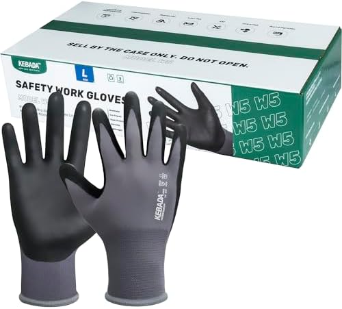 Kebada W5 Foam Nitrile Coated Work Gloves for Men Women, 60 Pairs Bulk Pack